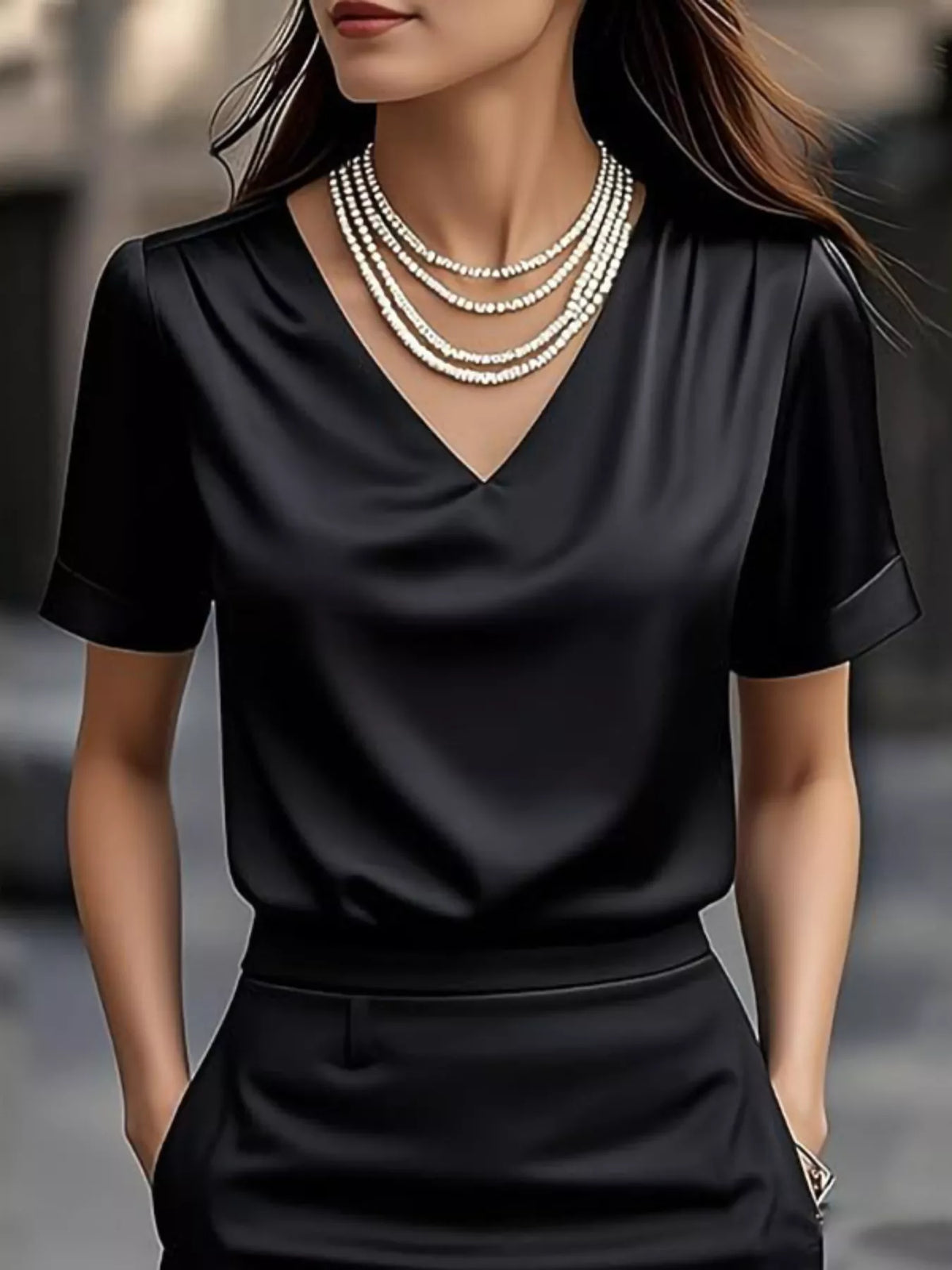 Elegant V-Neck Short Sleeve Ruched Top