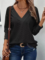Eyelet V-Neck Long Sleeve T-Shirt