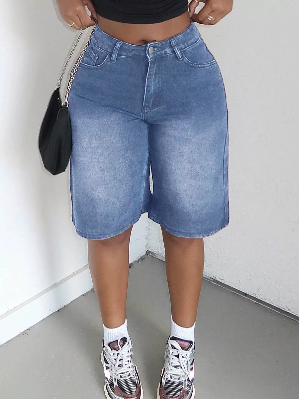 High Waisted Wide Leg Denim Shorts