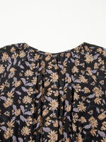 Floral Deep V Neck Smocked Bust Bubble Sleeve Babydoll Dress