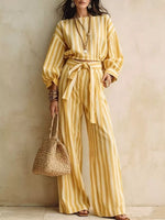 Striped Long Sleeve Top and Pants Two-Piece Set