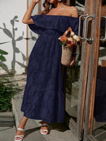 Ruched Off Shoulder Short Sleeve Midi Dress