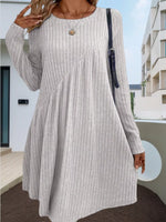 Casual Ribbed Knit Long Sleeve Swing Dress