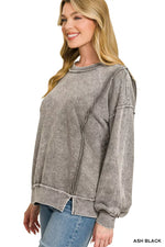 Zenana Snow Washed F/Terry Exposed-Seam Sweatshirt