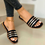 Open Toe Striped Flat Sandals