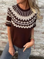 Vintage Patterned Short Sleeve Sweater