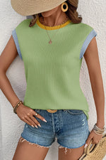 Contrast Trim Ribbed Knit Sleeveless Top