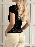 Elegant Short Sleeve Lace Blouse with Bow
