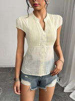 Button Up Cap Sleeve Shirt