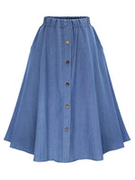 Full Size Button-Front Denim A-Line Skirt Plus Size