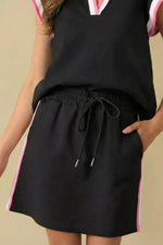 Contrast Trim Cap Sleeve Blouse and Skirt Set