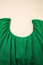 Solid Color Ruched Crossed Waist Tied Back Short Sleeve Peplum Top