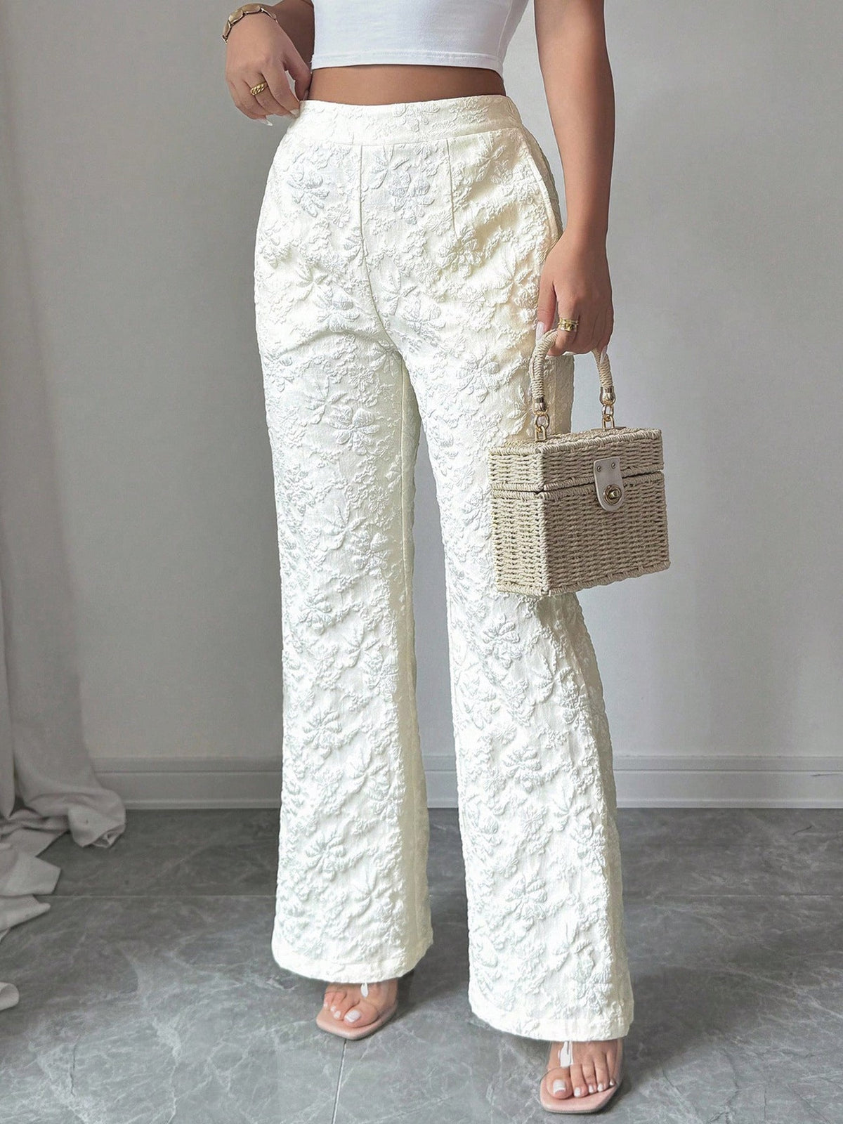 Textured High Waist Wide Leg Pants