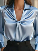 Ruched Collared Neck Long Sleeve Blouse