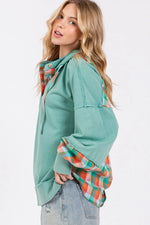 SAGE + FIG Full Size Plaid Print Washed Hoodie
