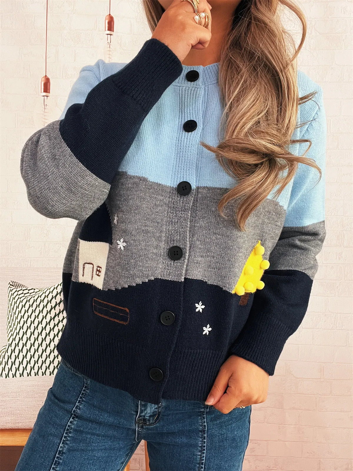 Color Block Button-Up Cardigan