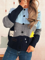 Color Block Button-Up Cardigan