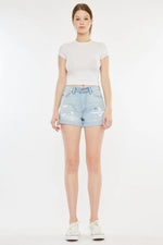 Kancan High Rise Repaired Mom Denim Shorts