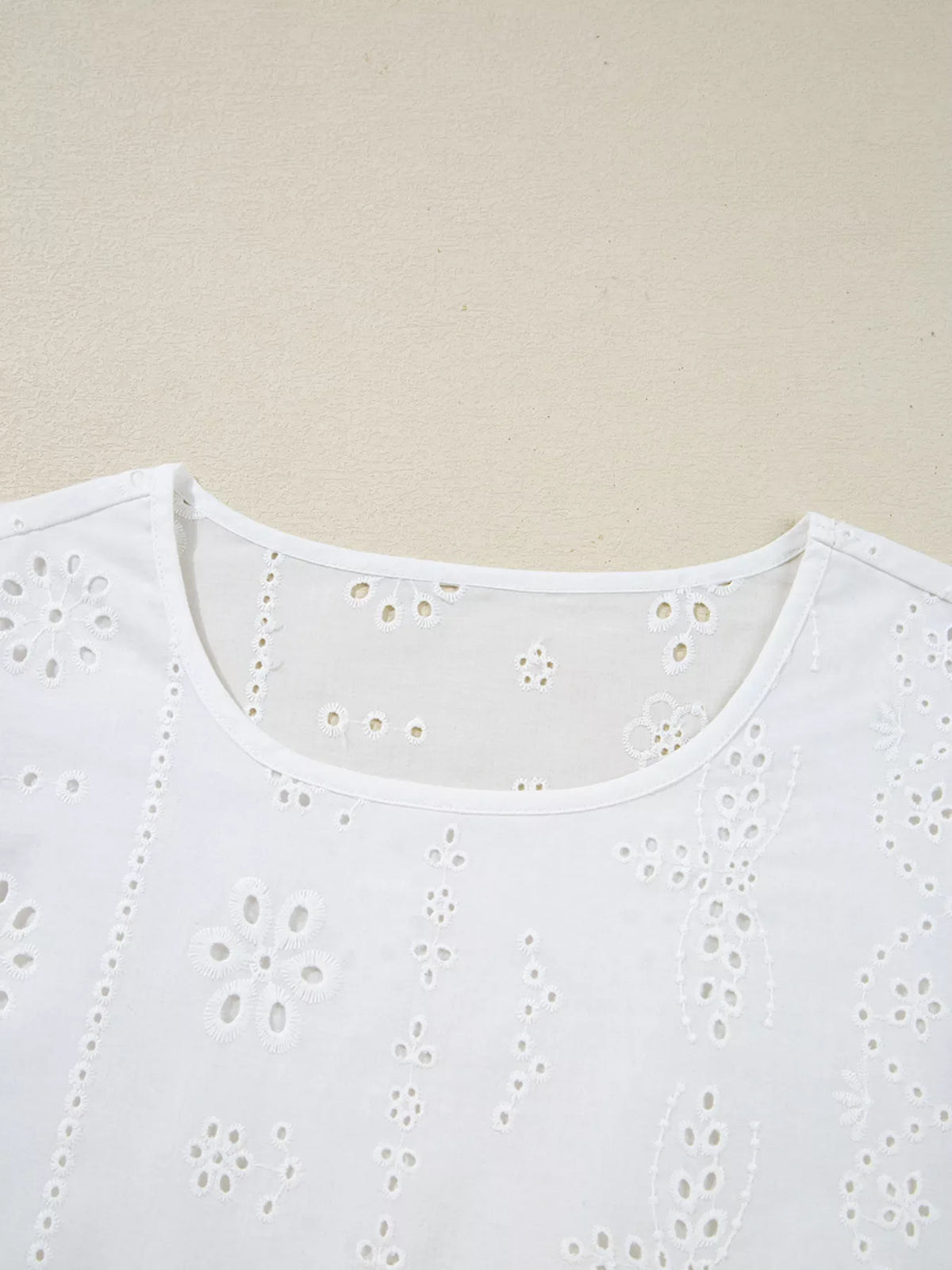 Eyelet Embroidered Smocked Cuff Sheer Blouse