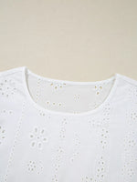 Eyelet Embroidered Smocked Cuff Sheer Blouse
