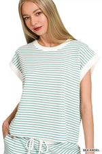 Zenana Stripe Contrast Trim Top & Shorts Set
