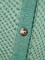 Waffle Knit Vintage Patchwork Button Up Loose Shirt