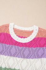 Openwork Round Neck Cap Sleeve Knit Top