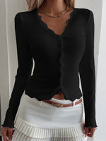 Lace Trim Long Sleeve Top
