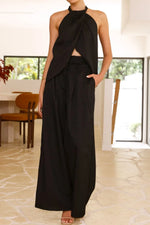 Halter Neck Top and Wide Leg Pants Set