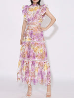 Ruffled Hollow Out Tiered Midi Dress