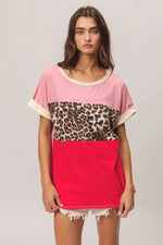 BiBi Leopard Printed JerseyColor Block Roll Up