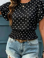 Polka Dot Ruffle Sleeve Blouse