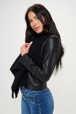 Coalition LA Knit Collared Faux Leather Crop Jacket