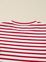 Stripe Round Neck Ruffle Trim Long Sleeve Top