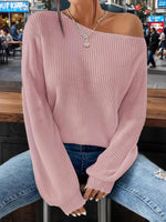 One-Shoulder Ribbed Knit Top with Relaxed Fit