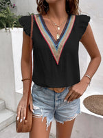 V-Neck Ruffled Cap Sleeve Blouse