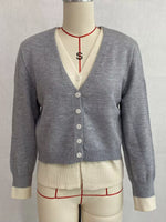 V-Neck Button-Down Contrast Layered Cardigan