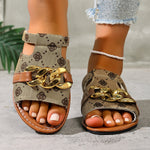 Chain-Decorated Patterned Slide Sandals