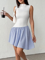 Striped Mock Neck Sleeveless Mini Tank Dress