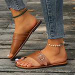 Buckle-Accent Toe Loop Sandals