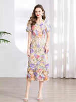 Floral Embroidered Puff Sleeve Midi Dress