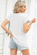 Eyelet Notched Petal Sleeve Blouse