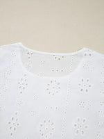 Eyelet Embroidered Smocked Cuff Sheer Blouse