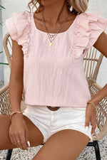 Textured Bow Knot Frilled Butterfly Sleeve Blouse