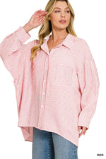 Zenana Woven Stripe Button Down Shirt