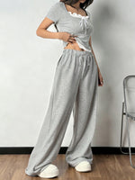 Tie Front Short Sleeve Top and Pants Set