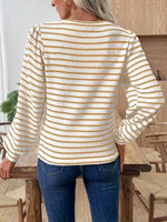 Striped Long Sleeve Texture Knit T-Shirt