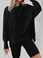Slit Round Neck Dropped Shoulder Sweatshirt