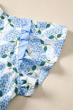 Hydrangea Floral Print Ruffle Trim Flutter Sleeve Dress
