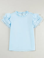 Layered Ric Rac Short Sleeve Filled Neck Blouse